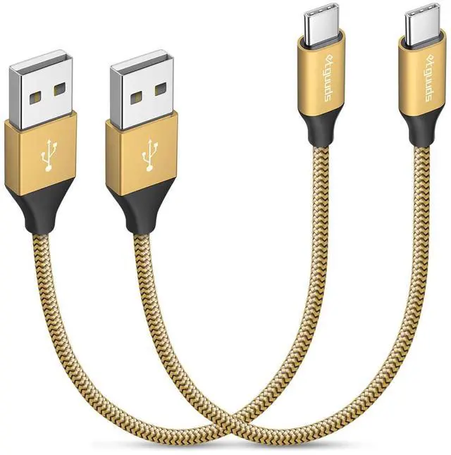 Main image of USB to USB C Cable 1ft, 2-Pack USB A to Type C Charger Cord Fast Charging for Samsung Galaxy A17 A16 A15 A26 A36 A56, S25 S24 S23 S22 S21 S20 S10 Note 20, for iPhone 17 16 15, Moto, Gold