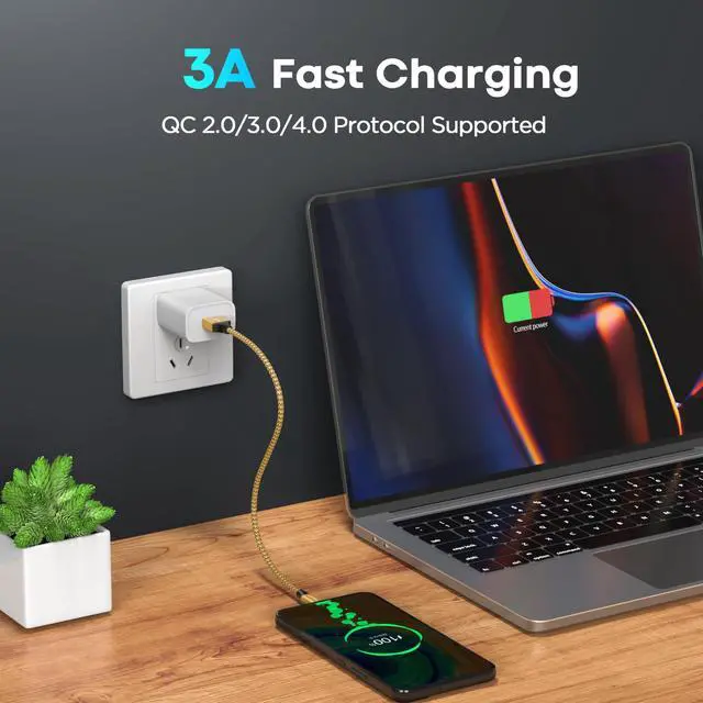 Alt view image 4 of 7 - USB to USB C Cable 1ft, 2-Pack USB A to Type C Charger Cord Fast Charging for Samsung Galaxy A17 A16 A15 A26 A36 A56, S25 S24 S23 S22 S21 S20 S10 Note 20, for iPhone 17 16 15, Moto, Gold