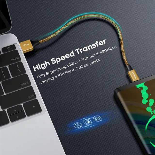 Alt view image 5 of 7 - USB to USB C Cable 1ft, 2-Pack USB A to Type C Charger Cord Fast Charging for Samsung Galaxy A17 A16 A15 A26 A36 A56, S25 S24 S23 S22 S21 S20 S10 Note 20, for iPhone 17 16 15, Moto, Gold