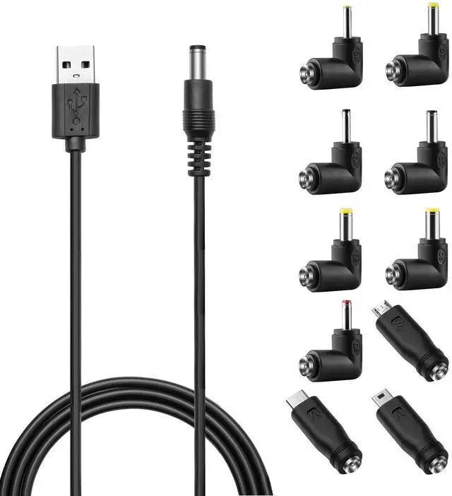 Main image of DC 5V Power Cord, USB to DC 5.5x2.1mm Plug Charging Cable with 10 Connector Tips(5.5x2.5, 4.8x1.7, 4.0x1.7, 4.0x1.35, 3.5x1.35, 3.0x1.1, 2.5x0.7, Micro, Type-C, Mini USB)