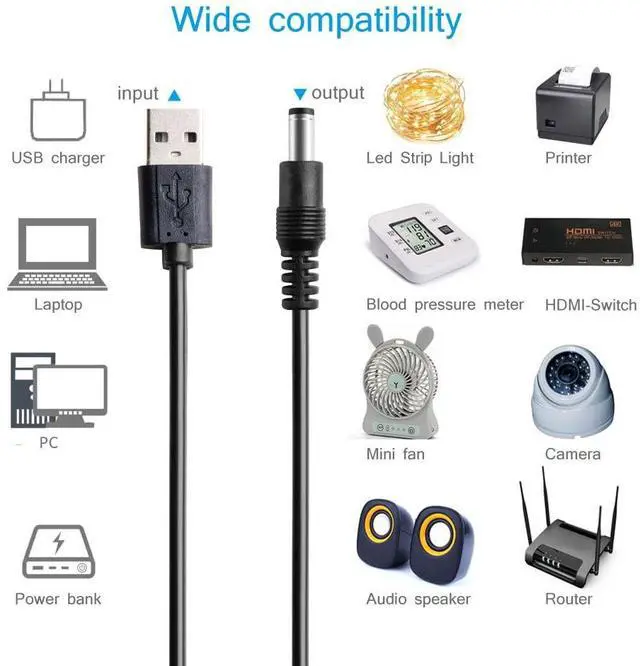 Alt view image 5 of 6 - DC 5V Power Cord, USB to DC 5.5x2.1mm Plug Charging Cable with 10 Connector Tips(5.5x2.5, 4.8x1.7, 4.0x1.7, 4.0x1.35, 3.5x1.35, 3.0x1.1, 2.5x0.7, Micro, Type-C, Mini USB)