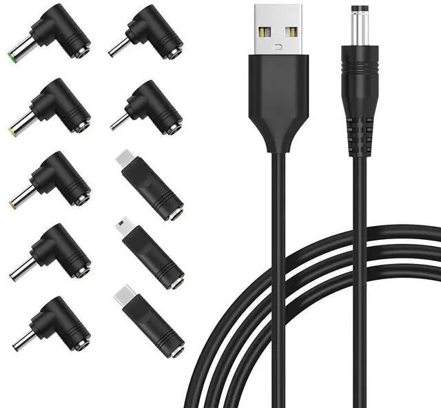 Main image of 10-in-1 Universal 5V DC Power Cable,USB to DC 5.5×2.1mm Plug with Type-C, Micro USB, Mini USB and More, 5FT Charging Cord for Router, LED Light, Mini Fan, Bluetooth Speaker etc.