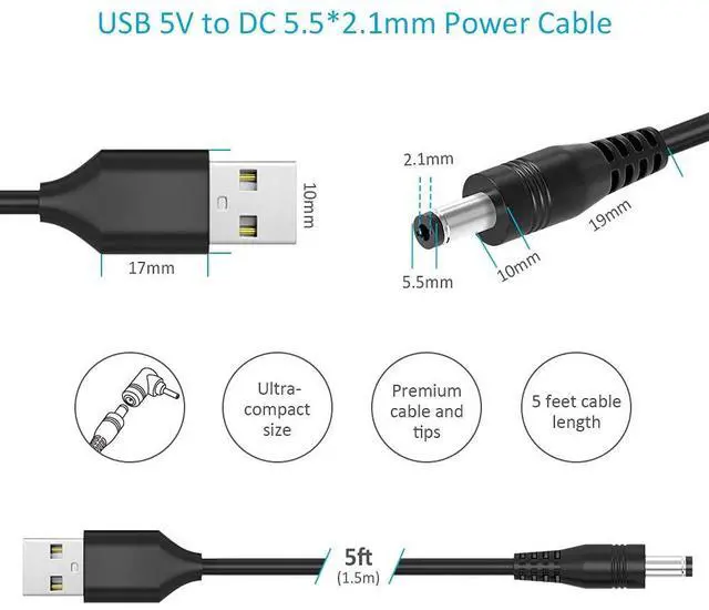 Alt view image 3 of 7 - 10-in-1 Universal 5V DC Power Cable,USB to DC 5.5×2.1mm Plug with Type-C, Micro USB, Mini USB and More, 5FT Charging Cord for Router, LED Light, Mini Fan, Bluetooth Speaker etc.