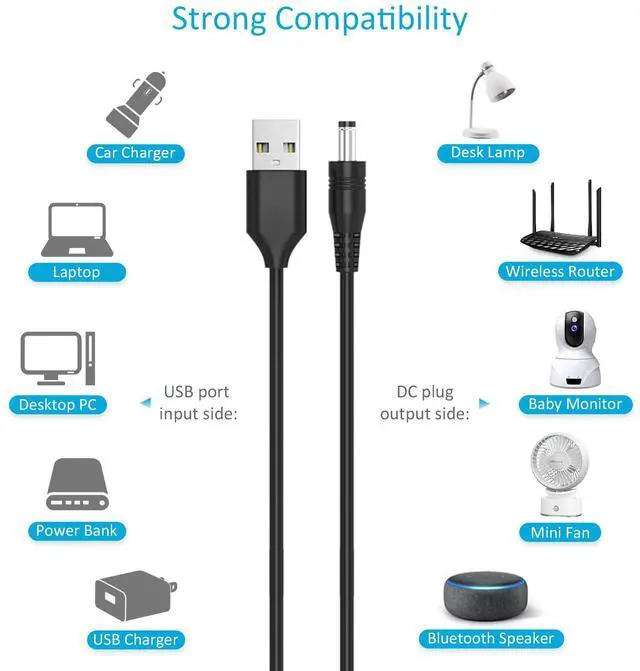 Alt view image 4 of 7 - 10-in-1 Universal 5V DC Power Cable,USB to DC 5.5×2.1mm Plug with Type-C, Micro USB, Mini USB and More, 5FT Charging Cord for Router, LED Light, Mini Fan, Bluetooth Speaker etc.