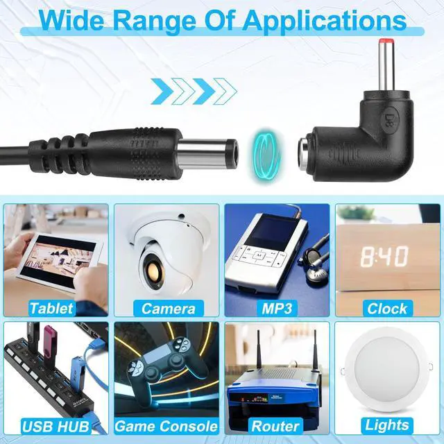 Alt view image 3 of 7 - USB to DC 5V Power Cord, Universal DC 5.5x2.1mm Barrel Plug Charging Cable(3FT) with 10 Connector Tips,USB to Barrel Plug 5V Power Cable with On/Off Switch and Led Indicator