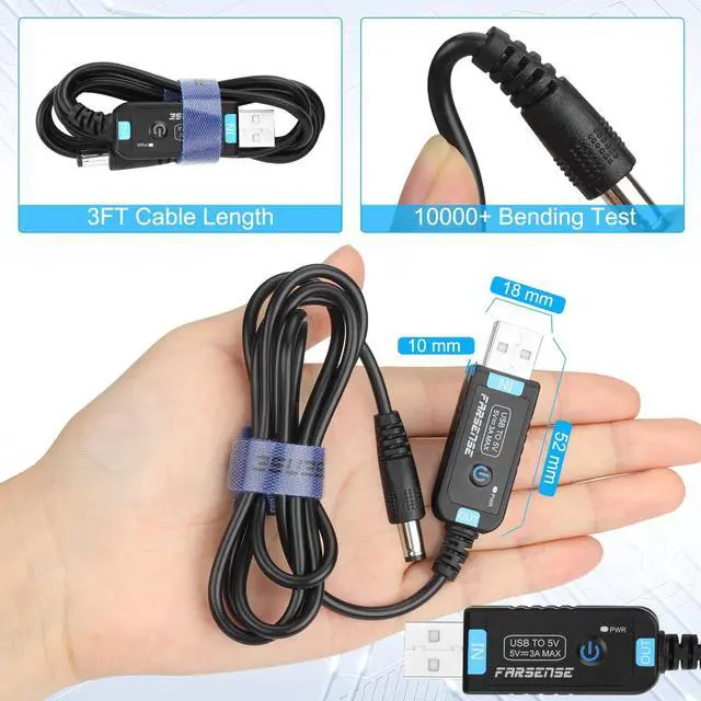 Alt view image 6 of 7 - USB to DC 5V Power Cord, Universal DC 5.5x2.1mm Barrel Plug Charging Cable(3FT) with 10 Connector Tips,USB to Barrel Plug 5V Power Cable with On/Off Switch and Led Indicator