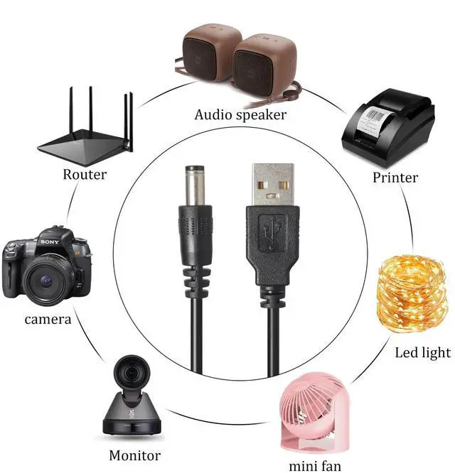 Alt view image 5 of 6 - USB to DC Power Charging Cable with 12pcs DC Barrel Jack Universal Power Adapter Tips USB 2.0 to DC 5.5x2.1mm Plug Micro USB Type-C Connector Compatible Flashlight Camera & More