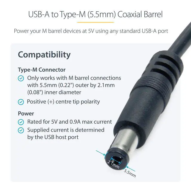 Alt view image 2 of 4 - 3FT USB to Type M Barrel DC Power Cable
