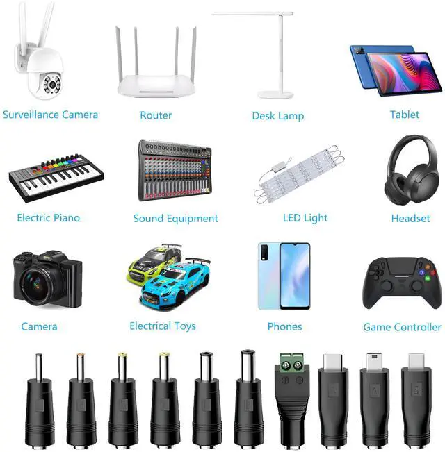 Alt view image 2 of 7 - Universal Charger Power Cable, 5V USB to DC 5.5x2.1mm,with 10 Connectors (Micro-USB, Type-C, Mini USB, 2.5x0.7, 3.0x1.1, 3.5x1.35...) for Lamp,Mini Fan, Camera,Mobile Phone, USB Power Bank Charging