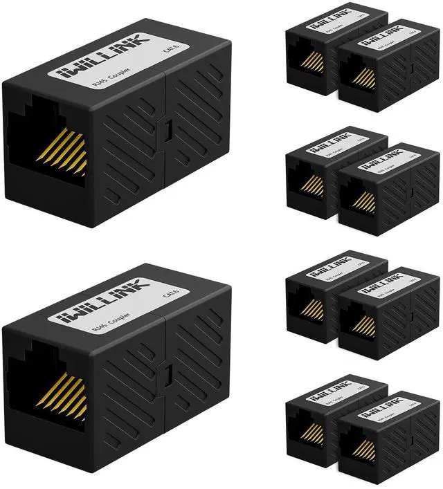 Main image of RJ45 Coupler Ethernet Connector, Female to Female RJ45 Connector for Cat7 Cat6 Cat5e Cat5 Ethernet Cable, Extender Adapter, 10 Pack, Black