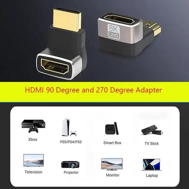 Alt view image 3 of 5 - 8K HDMI Coupler 90 and 270 Degree Adapter 2-Pack, Right Angle HDMI 2.1 Male to Female L Gold Plated Vertical Adapter Connector