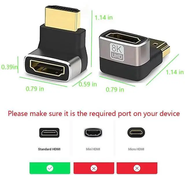 Alt view image 4 of 5 - 8K HDMI Coupler 90 and 270 Degree Adapter 2-Pack, Right Angle HDMI 2.1 Male to Female L Gold Plated Vertical Adapter Connector