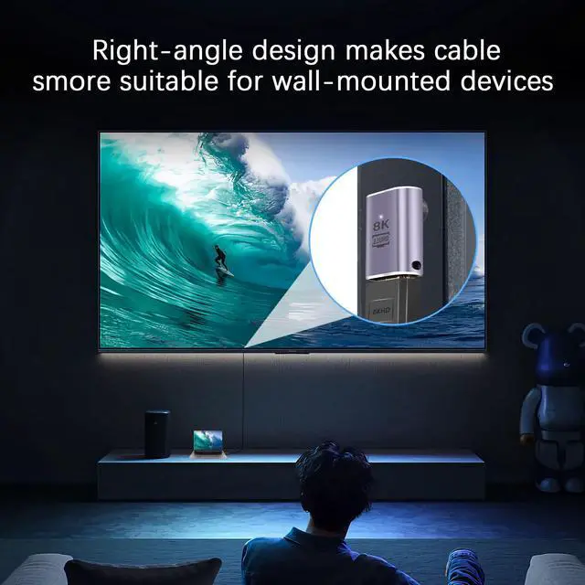Alt view image 4 of 6 - 8K HDMI 90 Degree Adapter2 Pack Right Angle 48Gbps HDMI 2.1 Male to Female Extender Adapter Support 8K@60Hz, 4K@120Hz, HDR, eARCUp Bend