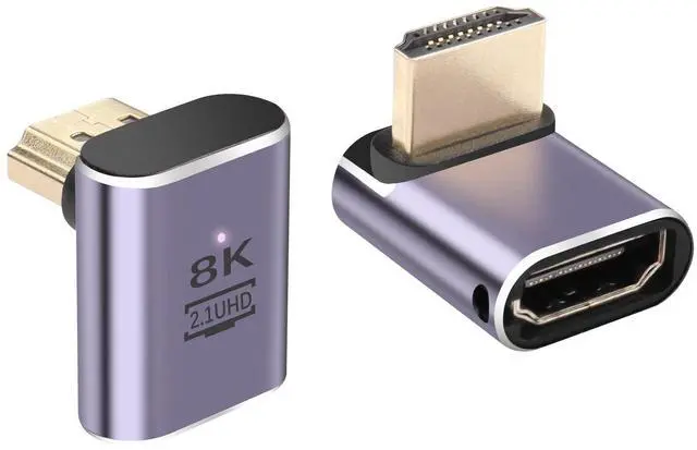 Main image of 8K HDMI 90 Degree Adapter2 Pack Right Angle 48Gbps HDMI 2.1 Male to Female Extender Adapter Support 8K@60Hz, 4K@120Hz, HDR, eARCUp Bend