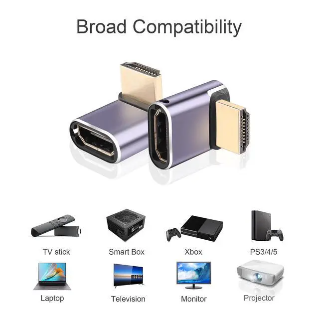 Alt view image 5 of 6 - 8K HDMI 90 Degree Adapter2 Pack Right Angle 48Gbps HDMI 2.1 Male to Female Extender Adapter Support 8K@60Hz, 4K@120Hz, HDR, eARCUp Bend