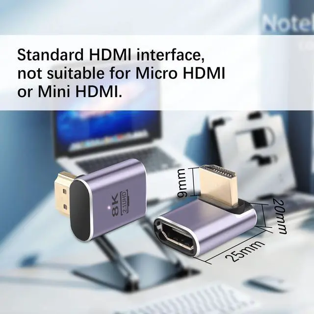 Alt view image 3 of 6 - 8K HDMI 90 Degree Adapter2 Pack Right Angle 48Gbps HDMI 2.1 Male to Female Extender Adapter Support 8K@60Hz, 4K@120Hz, HDR, eARCUp Bend