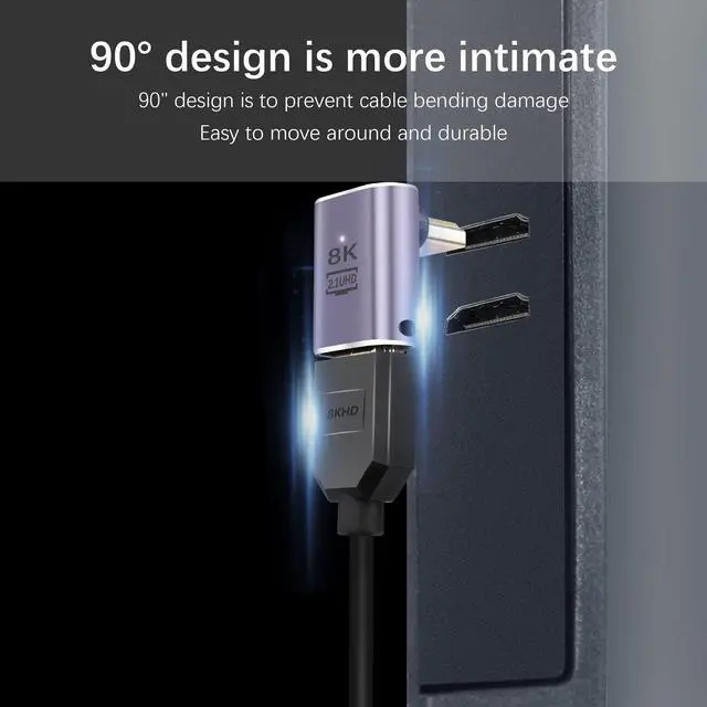 Alt view image 2 of 6 - 8K HDMI 90 Degree Adapter2 Pack Right Angle 48Gbps HDMI 2.1 Male to Female Extender Adapter Support 8K@60Hz, 4K@120Hz, HDR, eARCUp Bend