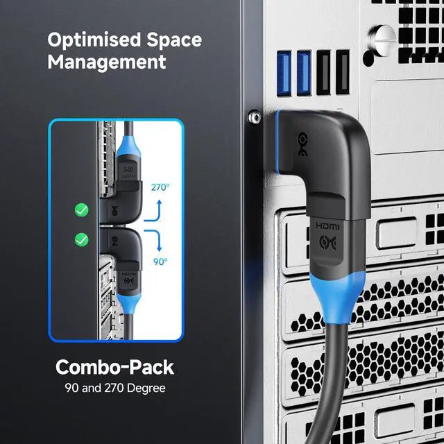Alt view image 2 of 7 - Combo-Pack 8K Flat Right Angle HDMI 2.1 Adapter with HDR, Supports 8K@60Hz / 4K@240Hz, 270 Degree and 90 Degree HDMI Adapter, Black