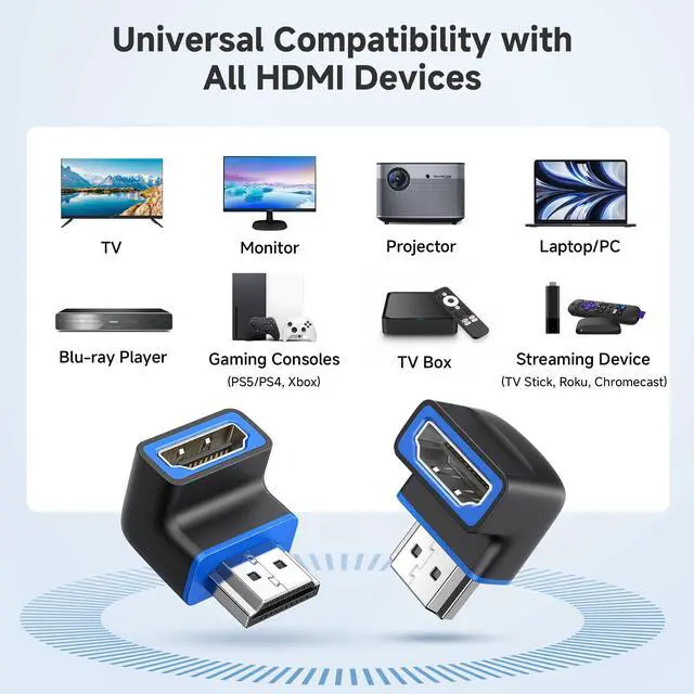 Alt view image 6 of 7 - 2-Pack 48Gbps 8K Right Angle HDMI 2.1 Adapter with HDR, Supports 8K@60Hz / 4K@240Hz, 90 Degree HDMI Adapter Male to Female, Black