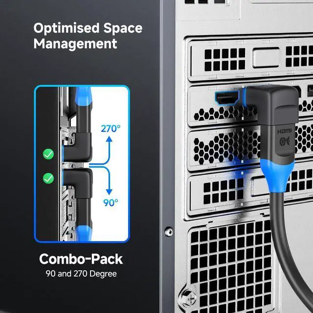 Alt view image 2 of 7 - Combo-Pack 48Gbps 8K Right Angle HDMI 2.1 Adapters with HDR, Supports 8K@60Hz / 4K@240Hz, 270 Degree and 90 Degree HDMI Adapter Male to Female, Black