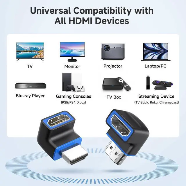 Alt view image 6 of 7 - Combo-Pack 48Gbps 8K Right Angle HDMI 2.1 Adapters with HDR, Supports 8K@60Hz / 4K@240Hz, 270 Degree and 90 Degree HDMI Adapter Male to Female, Black