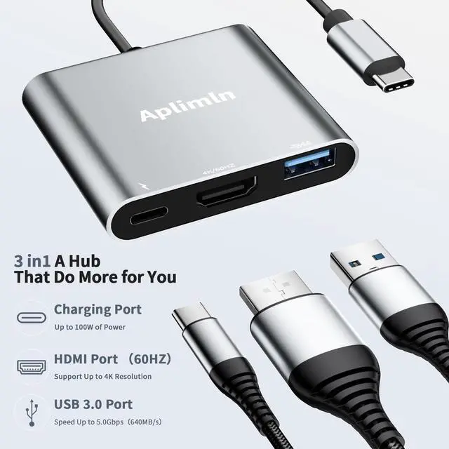 Alt view image 2 of 7 - USB C to HDMI Adapter, 4K@60Hz HDMI to USB-C Adapter with USBA 3.0 & 100W PD Port Multiport Digital AV Converter for MacBook Pro/Air, iPad, iPhone 15/16, Tablets, Switch, TV, Monitor and More