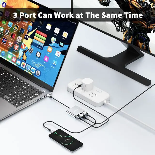 Alt view image 6 of 7 - USB C to HDMI Adapter, 4K@60Hz HDMI to USB-C Adapter with USBA 3.0 & 100W PD Port Multiport Digital AV Converter for MacBook Pro/Air, iPad, iPhone 15/16, Tablets, Switch, TV, Monitor and More