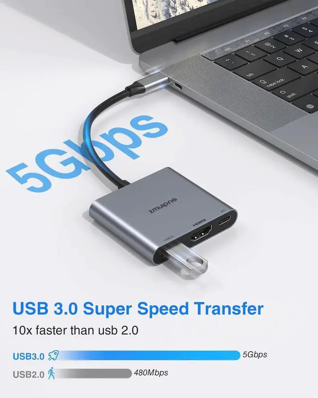 Alt view image 5 of 6 - USB C to HDMI Adapter 4K USB Type C Hub Adapter Multiport AV Converter with 100W PD, USBA 3.0 Port for MacBook Pro MacBook Air 2019/2018 iPad Pro 2019