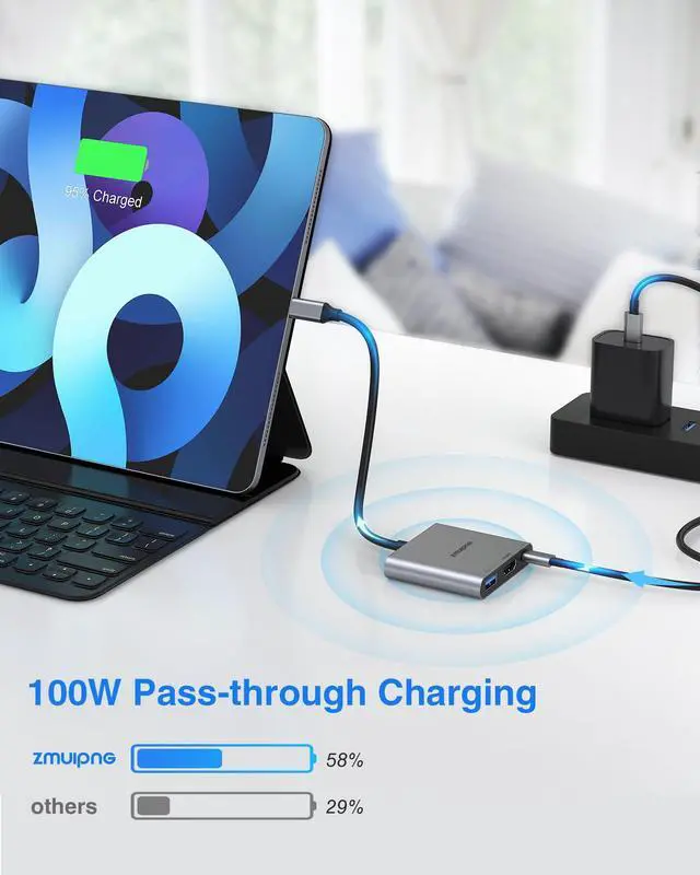 Alt view image 6 of 6 - USB C to HDMI Adapter 4K USB Type C Hub Adapter Multiport AV Converter with 100W PD, USBA 3.0 Port for MacBook Pro MacBook Air 2019/2018 iPad Pro 2019