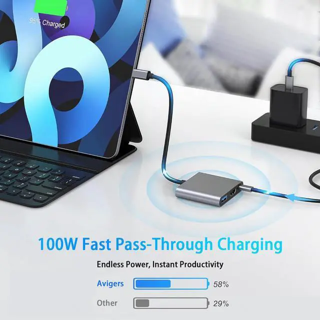Alt view image 4 of 7 - USB C to HDMI Adapter, 4K HDMI to USB-C Adapter with PD100W, USB 3.0 Port Multiport Digital AV Converter for MacBook Pro/Air, iPad, iPhone 15/16, HP, Dell, Samsung, Tablets, Switch, TV, Monitor, etc