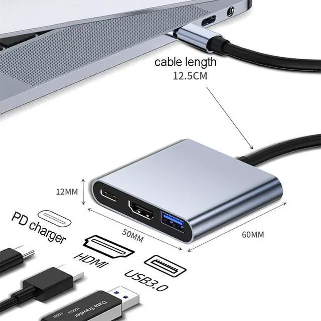 Alt view image 2 of 7 - USB C to 4K HDMI Multiport Adapter, USB C Hub with 4K HDMI USB 3.0 100W PD Charging for Mac, Type-C Digital AV Multiport Adapter Converter for MacBook Pro/air, iPad Pro & USB Type C Device