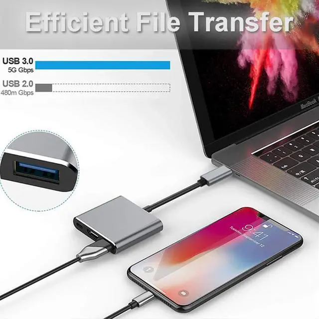 Alt view image 6 of 7 - USB C to 4K HDMI Multiport Adapter, USB C Hub with 4K HDMI USB 3.0 100W PD Charging for Mac, Type-C Digital AV Multiport Adapter Converter for MacBook Pro/air, iPad Pro & USB Type C Device
