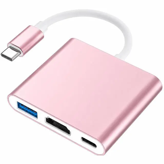 Main image of USB C to HDMI Adapter, 4K USB C Hub with 100W PD, USBA 3.0 Port, HDMI to USBC Multiport Digital AV Converter for MacBook Pro/Air, iPad, Tablets, TV, Monitor and More (Pink)