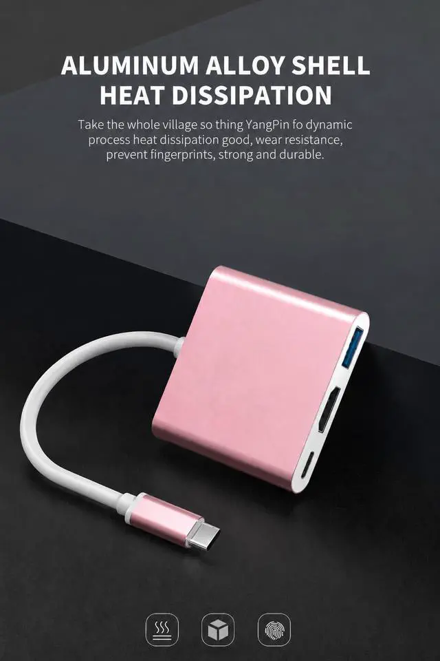 Alt view image 3 of 6 - USB C to HDMI Adapter, 4K USB C Hub with 100W PD, USBA 3.0 Port, HDMI to USBC Multiport Digital AV Converter for MacBook Pro/Air, iPad, Tablets, TV, Monitor and More (Pink)