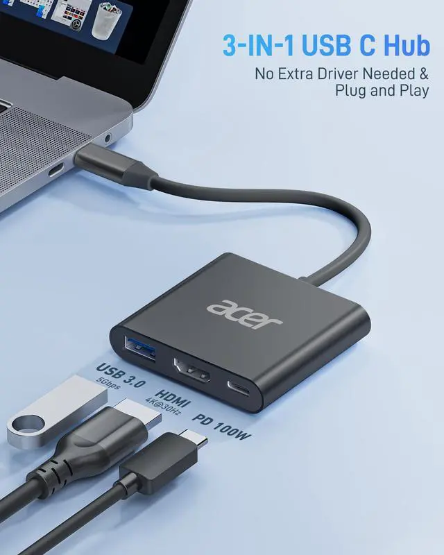 Alt view image 2 of 7 - USB C to HDMI Adapter, 4K USB C Hub with 100W PD, USBA 3.0 Port, HDMI to USBC Multiport Digital AV Converter for MacBook Pro/Air, iPad, Tablets, TV, Monitor and More (Black)