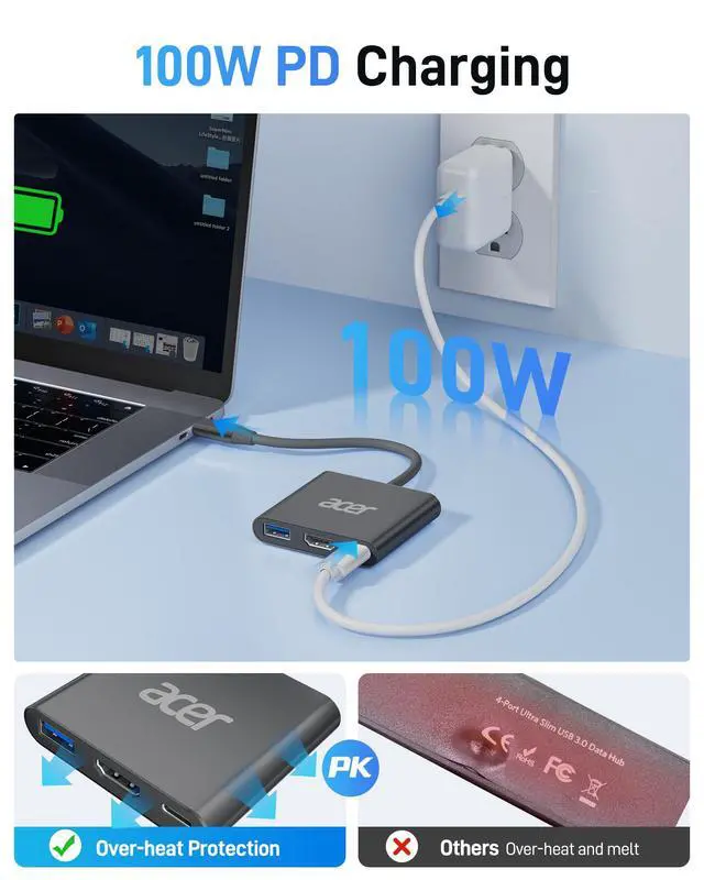 Alt view image 4 of 7 - USB C to HDMI Adapter, 4K USB C Hub with 100W PD, USBA 3.0 Port, HDMI to USBC Multiport Digital AV Converter for MacBook Pro/Air, iPad, Tablets, TV, Monitor and More (Black)