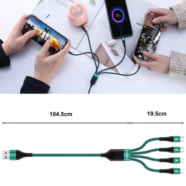 Alt view image 5 of 7 - SIQIWO Multi Charger Cable 4 in 1, 2Pack 4FT 3A Fast Charging Cords | Braided Phone Charging Cable with Dual Type C/ Micro USB Connector for iPhone Series, Samsung, Android, Pixel, Tablets, PS5