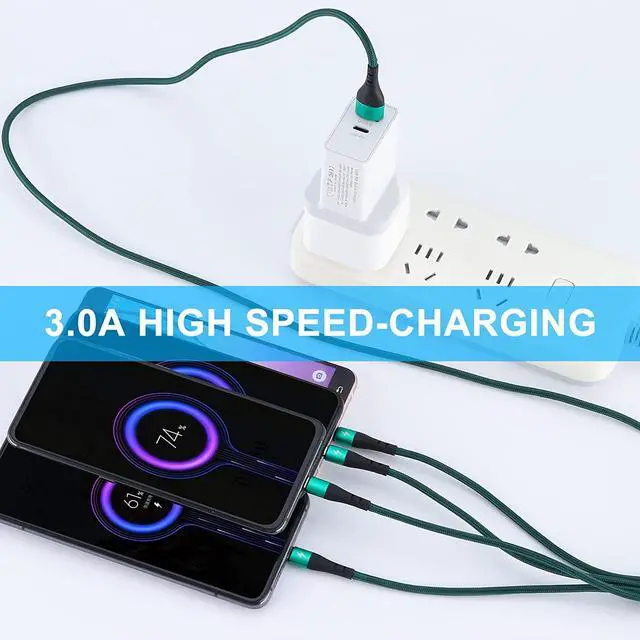 Alt view image 2 of 7 - SIQIWO Multi Charger Cable 4 in 1, 2Pack 4FT 3A Fast Charging Cords | Braided Phone Charging Cable with Dual Type C/ Micro USB Connector for iPhone Series, Samsung, Android, Pixel, Tablets, PS5