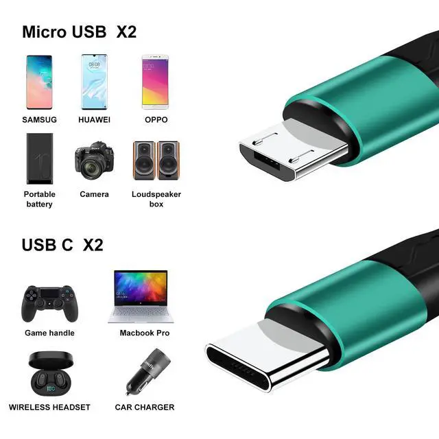 Alt view image 3 of 7 - SIQIWO Multi Charger Cable 4 in 1, 2Pack 4FT 3A Fast Charging Cords | Braided Phone Charging Cable with Dual Type C/ Micro USB Connector for iPhone Series, Samsung, Android, Pixel, Tablets, PS5
