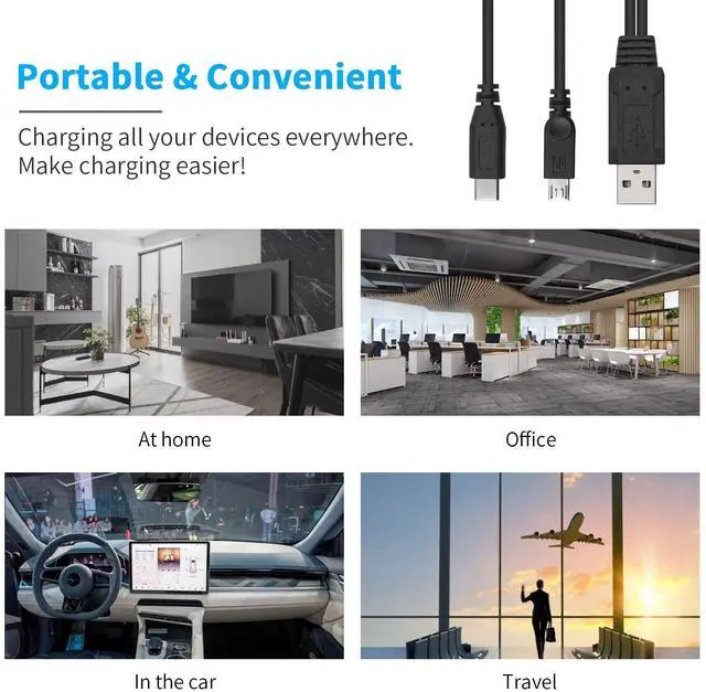 Alt view image 6 of 7 - Multi Charging Cable, Multifunction 2 in 1 Charging Cable, USB 2.0 A to USB Type C and Micro USB Charging Cable Cord for Andriod Cell Phone Portable Power Banks (1.14 Feet/0.35M)