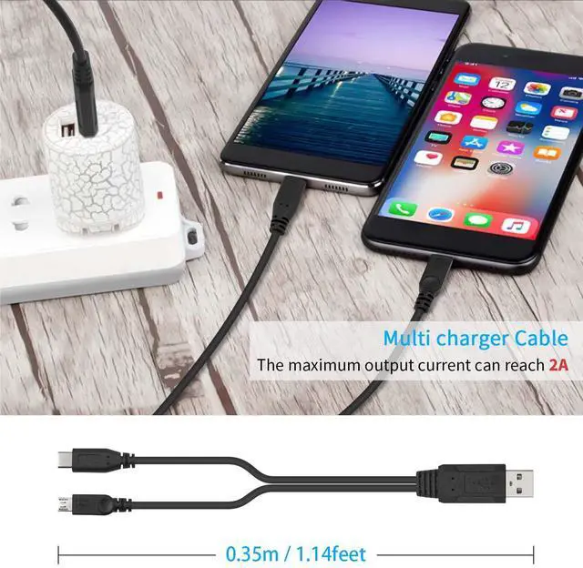 Alt view image 7 of 7 - Multi Charging Cable, Multifunction 2 in 1 Charging Cable, USB 2.0 A to USB Type C and Micro USB Charging Cable Cord for Andriod Cell Phone Portable Power Banks (1.14 Feet/0.35M)