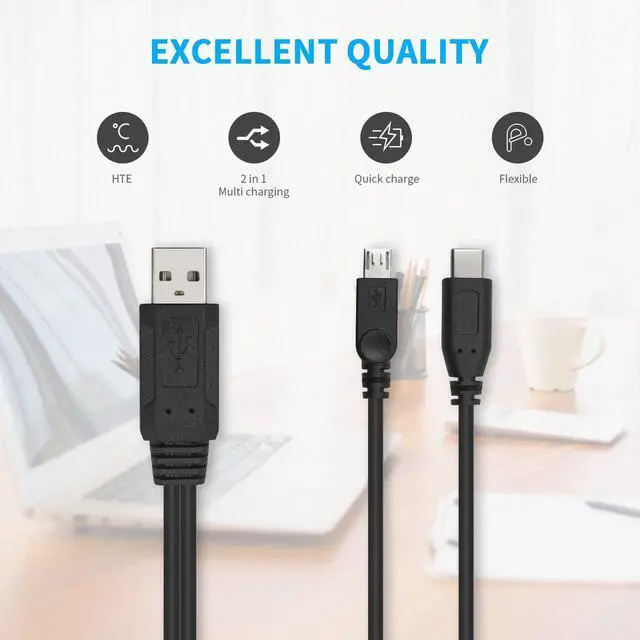 Alt view image 3 of 7 - Multi Charging Cable, Multifunction 2 in 1 Charging Cable, USB 2.0 A to USB Type C and Micro USB Charging Cable Cord for Andriod Cell Phone Portable Power Banks (1.14 Feet/0.35M)