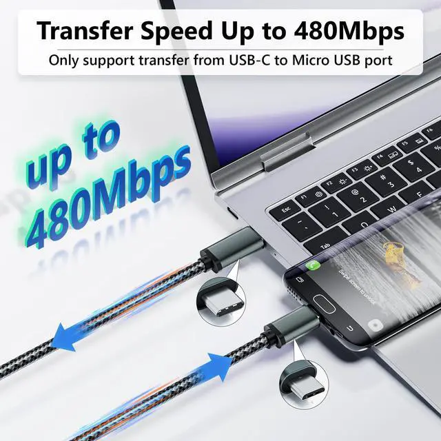 Alt view image 3 of 7 - USB C to Micro USB Cable 3.3FT, Braided 1M Type C to Micro USB Charging Cord Support 480Mbps Data Transfer, for Micro B Devices MacBook Pro Samsung Galaxy S7/S5/J7/J3, Camera, GPS, LG, PS4, Kindle
