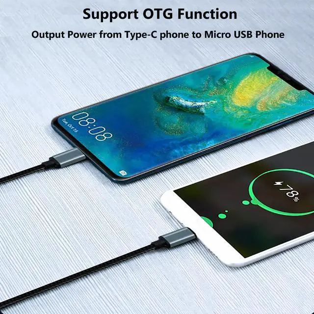 Alt view image 6 of 7 - USB C to Micro USB Cable 3.3FT, Braided 1M Type C to Micro USB Charging Cord Support 480Mbps Data Transfer, for Micro B Devices MacBook Pro Samsung Galaxy S7/S5/J7/J3, Camera, GPS, LG, PS4, Kindle