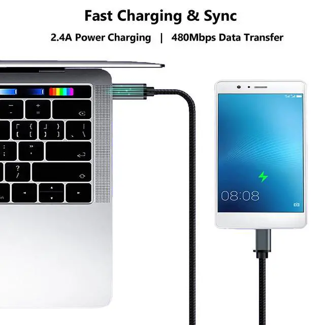 Alt view image 2 of 7 - USB C to Micro USB Cable 3.3FT, Braided 1M Type C to Micro USB Charging Cord Support 480Mbps Data Transfer, for Micro B Devices MacBook Pro Samsung Galaxy S7/S5/J7/J3, Camera, GPS, LG, PS4, Kindle