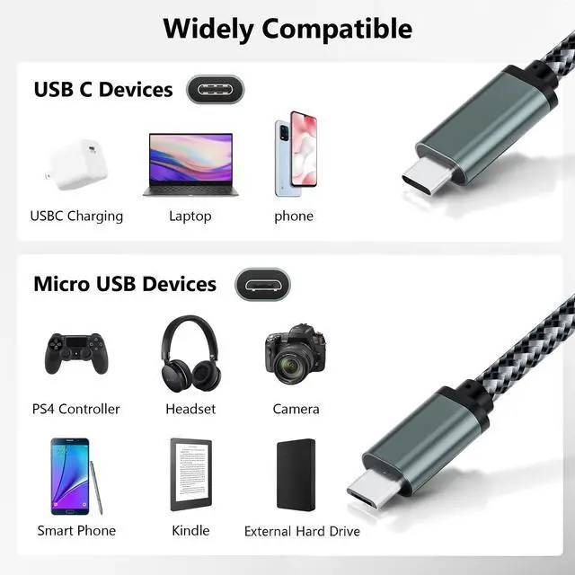 Alt view image 4 of 7 - USB C to Micro USB Cable 3.3FT, Braided 1M Type C to Micro USB Charging Cord Support 480Mbps Data Transfer, for Micro B Devices MacBook Pro Samsung Galaxy S7/S5/J7/J3, Camera, GPS, LG, PS4, Kindle