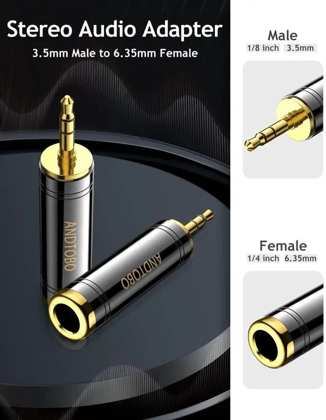 Alt view image 2 of 7 - 3.5mm Male to 1/4'' Female Stereo Pure Copper Headphone Adapter,3.5mm(1/8'') Plug Male to 6.35mm (1/4'') Jack Female Stereo Adapter for Headphone, Amp Adapte, Black 1-Pack