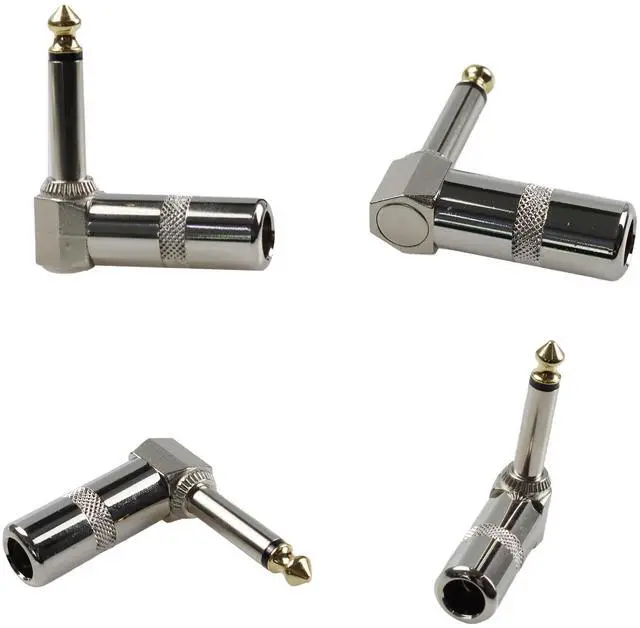 Alt view image 3 of 6 - 6Pcs Mono 1/4" Right Angle Plugs, 6.35mm Brass TS Male Audio Connectors, 90 Degree Nickel Finish Video Adapter for Guitar, Speaker, Microphone Cables