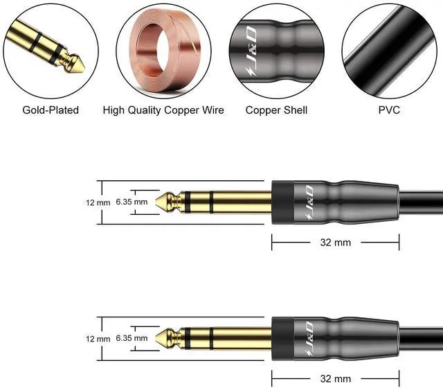 Alt view image 2 of 7 - 1/4 inch TRS Instrument Cable, Gold Plated Copper Shell 6.35mm TRS Male to 6.35mm Male Stereo Cable (6 Feet)