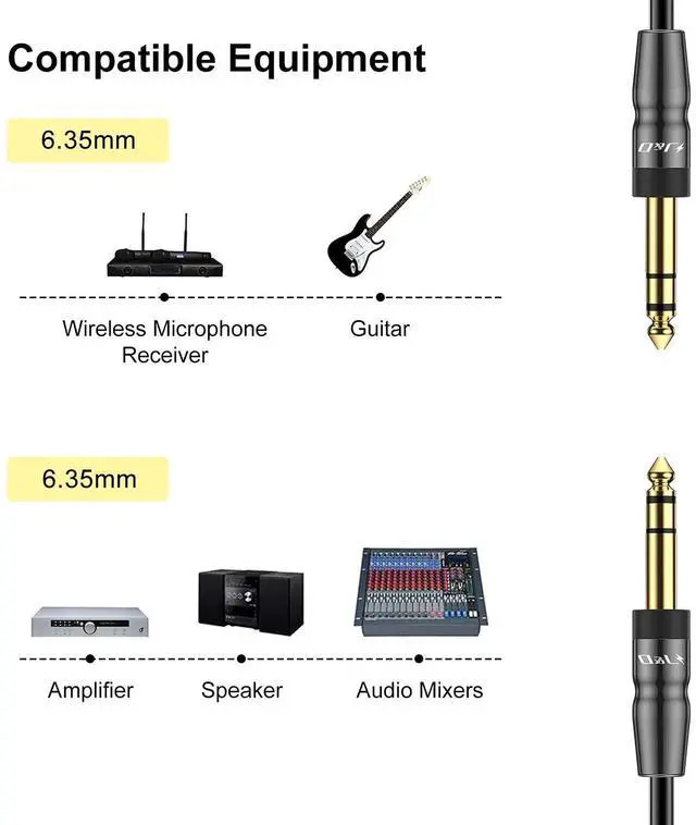 Alt view image 4 of 7 - 1/4 inch TRS Instrument Cable, Gold Plated Copper Shell 6.35mm TRS Male to 6.35mm Male Stereo Cable (6 Feet)